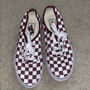maroon and white checkered vans